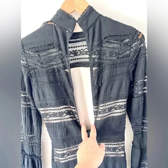 Parker Nadia Black Lace Long Sleeve Ruffle Cuff Mini Dress Size 2 - Picture 11 of 13